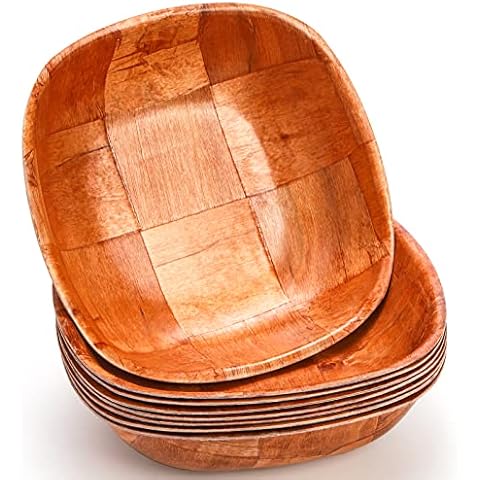 Elsjoy 8 Pack Wooden Woven Salad Bowl Set Cover