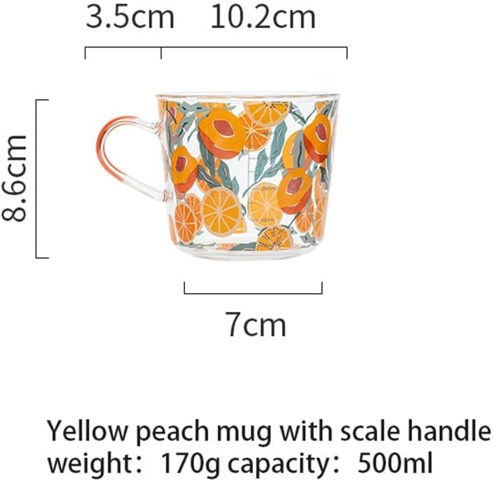 500ml Yellow Peach Cactus Glass Tea Milk Cups With Scale Coffee Mug Party Drinkware Tumbler Water(D)
