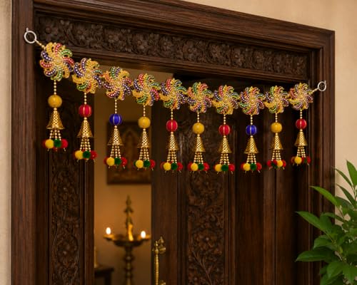Image of Nutts Traditional Handmade Bandhanwar with Decorative Gota Bells and Pompoms Decor Item for Home Decorations Festival Decorations (BDHW14)