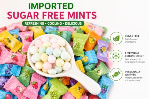 Image of Trending Mint Candy Assorted Fruit Flavors | Imported Sugar Free Mints | Refreshing Breath Candy | Individually Wrapped | 100g Pack