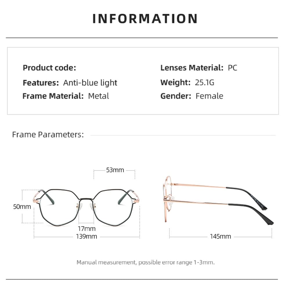 Damskie okulary blokujące damskie puste płaskie metalowe wielokątne okulary ramka przezroczysta soczewka okulary