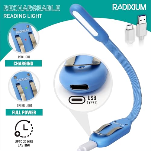 Image of Slim Rechargeable Book Reading Light, Eye Caring LED with 4 Color Temperatures, Portable Clip on Book Light for Reading in Bed & Travelling. Prefect Elegant White Gift for Book Lover.(Blue)