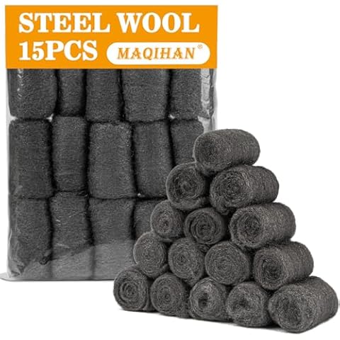 MAQIHAN Steel Wool Pads 0000 15PCS - Steel Wool Roll Glass Wood Fabric Metal Extra Fine Steel Wool 0000 Polishing Chrome Glass Polishing Pads Wool Steelwool Mice Control Weep Hole Covers Walls Fill Cover
