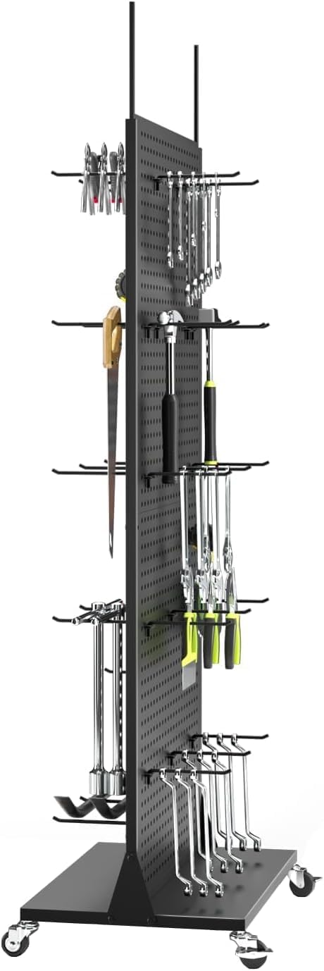 Étagère murale à roulettes en métal noir 160 cm pour rangement à outils