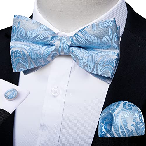 Image of DiBanGu Paisley Pre-Tied Bow Ties for Men Silk Adjustable Bowtie and Pocket Square Cufflinks for Wedding Party