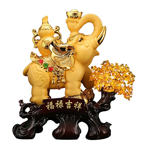 Statua portafortuna a forma di elefante Feng Shui, statuetta in resina dorata per la decorazione di casa e ufficio, attira ricchezza e buona fortuna per prosperità e successo