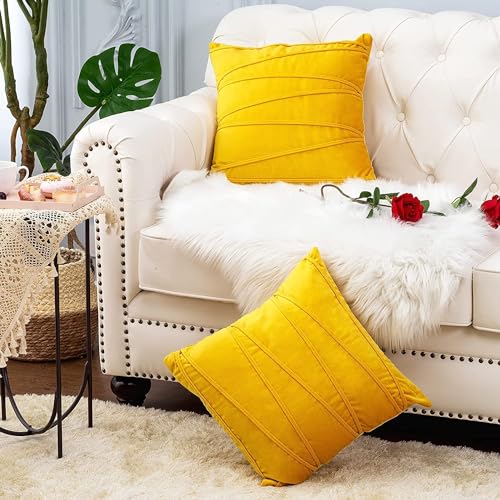 Image of Khooti Velvet Striped Cushion Cover Pack of 1-40 inchX40 inch /102X102 Cm | Orange Yellow | Soft Pillow Covers Cushion Case for Sofa Bedroom Living Room Chair Car, Cushion Cover with Zig Zag Pattern