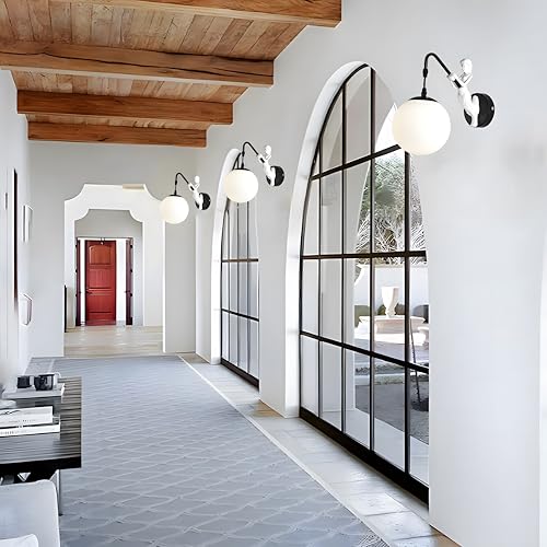 Image of Bofea-Modern Wall Sconces Mermaid Wall Light Fixtures Globe Bathroom Vanity Sconce Vintage Sconces Lighting with Milk Glass Shade & Resin Body Black Vintage Sconce for Hallway Foyer Lighting