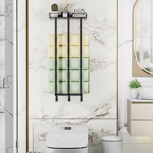Ovicar-Towel-Racks-for-Bathroom-Wall-Mounted-Rolled-Towels-Storage-with-Metal-Shelf-3-Hooks3-Bars-Wall-Towel-Holder-for-Small-Bathroom-Bath-Towel-Organizer-Black