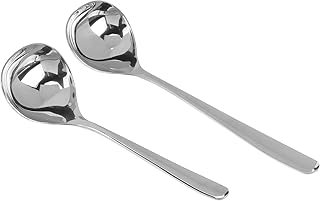 BESTONZON Lot de 2 cuillères en acier inoxydable pour hôtel, maison, restaurant, cuisine (poignée : 17 cm / 20 cm, argenté)
