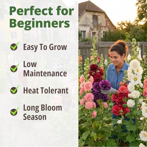 Image of HOME GROWN Hollyhock Chaters Double Mix 2400 Seeds - Holly Hocks Seeds for Planting Spring 2026, Double Flower Hollyhock Seeds, Flower Seeds Perennial Outdoor Garden (Alcea rosea)