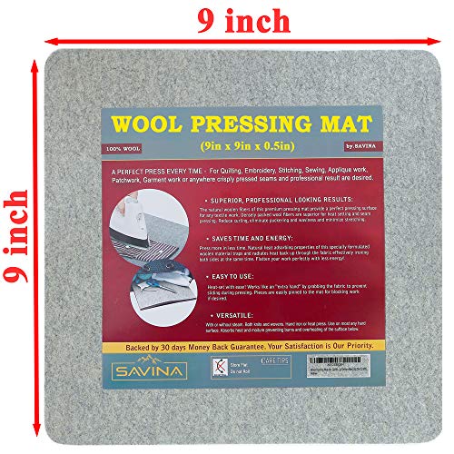 Small Wool Pressing Mat for Quilting 9" x 9" - 100% Felted Wool