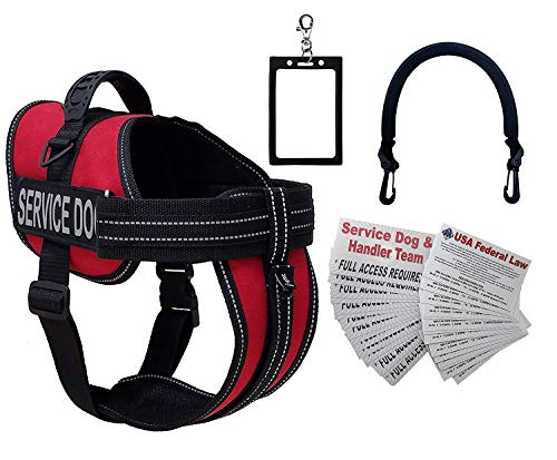 Activedogs Service Dog Vest Harness + Free Clip-on Bridge Handle + Free Clip-on ID Carrier + Free ADA Cards + Free Reflective Service Dog Patches (S (Girth 19-24), Red)