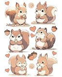 FLFK Squirrel Wall Decals Set of 6, Cute Cartoon Designs for Home Decor