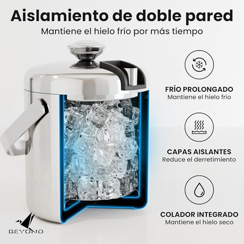 Cubitera de acero inoxidable Beyond de doble pared aislada con tapa y pinzas 5
