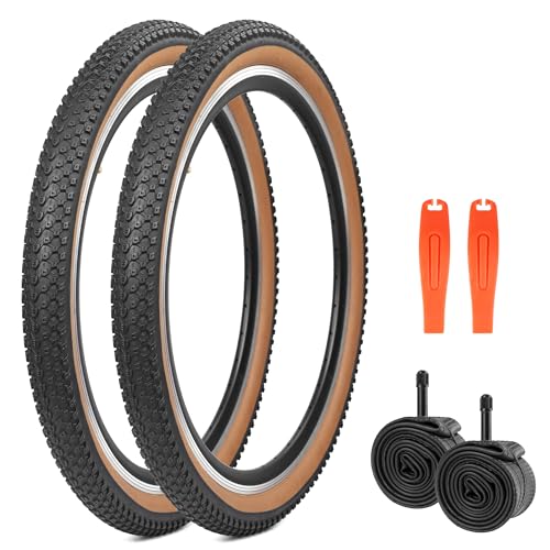 WEEROCK 26 x 2.125 MTB Bike Tire Two Pack 26 Inch Tire Folding Bead Replacement Tyre Mountain Bicycle Tires with Inner Tubes for 26' Bikes, Brown Wall Side