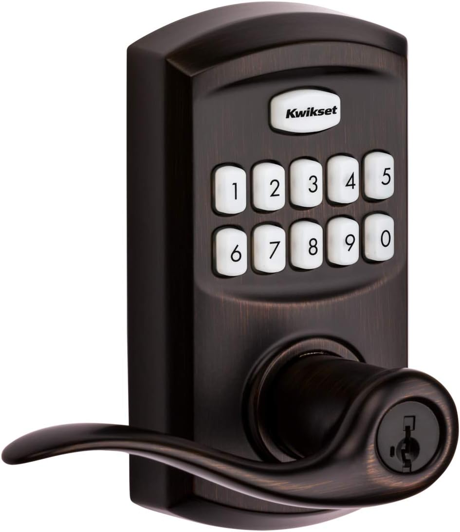 Kwikset 99170-002 SmartCode 917 Keypad Keyless Entry Traditional Residential Electronic Lever Deadbolt Alternative with Tustin Door Handle and SmartKey Security, Venetian Bronze Kwikset 99170-002 SmartCode 917 Keypad Keyless Entry Traditional Residential Electronic Lever Deadbolt Alternative with Tustin Door Handle and SmartKey Security, Venetian Bronze