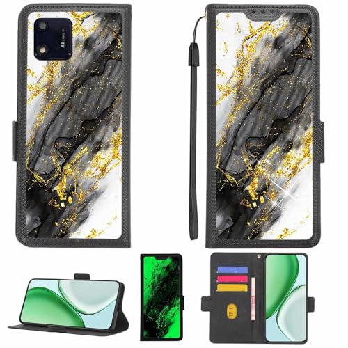 Aroepurt Case Compatible for Foxx Foxxd A55 Phone Case Flip Cover [with Tempered Glass Screen Protector][RFID Blocking][Gold Glitter+Luminous] LPT-HDL
