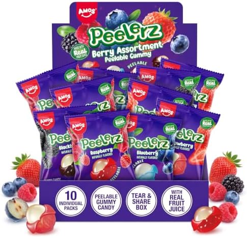AMOS Peelerz Fruchtgummis Schälbare Beeren Süßigkeiten Candy 240g | Interaktiver Beeren-Naschspaß zum Schälen! Mit echtem Fruchtsaft. Perfekt für Partys, Geschenke & Filmabende
