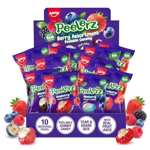 AMOS Peelerz Berry Assortment Gummy Candy 240g | Peelable Fruit-Shaped Gummies Made with Real Fruit Juice | Fun Peeling Snack for Kids &amp; Adults | Peelerz Assorted Gummy Berry Mix
