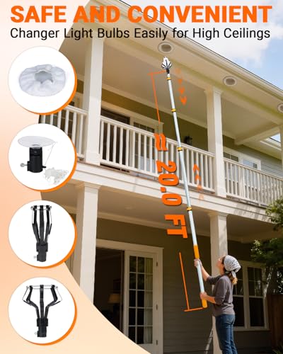image for Lupar Light Bulb Changer Pole Kit 3 FT to 20 FT Telescoping Extension 
