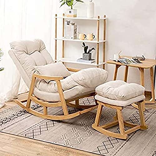 Image of CRAFTCITY Sheesham Wood Elegant Rocking Chair with Pillow and Matching Foot Stool /Living Room Chair /Rose Wood Rocking Chair /Single Seater Sofa with Footrest,Pre-Assembled (Beige)