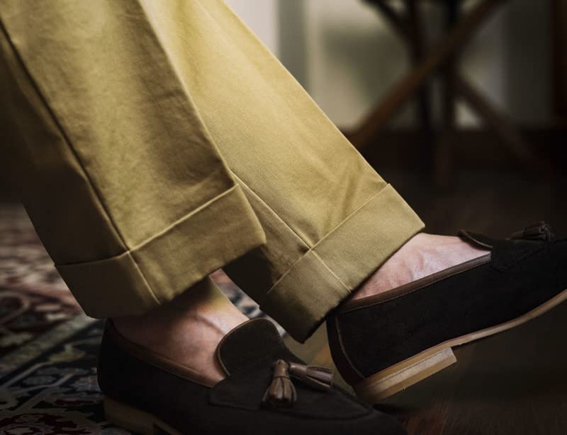 Snoly Men's Spring Fall Retro Cotton Tapered Leg Flat Front Chino Pant Straight Western Gurkha Pants2