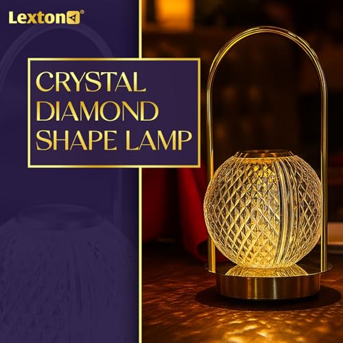 Image of Lexton Crystal Diamond Shape Table Lamp with Touch Control LED Light | Adjustable Brightness, USB Charging, Portable, Night Desk Lamp for Bedroom, Living Room, Study, Decoration,GIF | (Pack of 1)