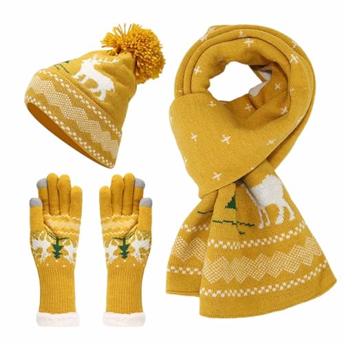 DUHENWU 3 gorros de invierno para hombre y mujer, guantes de bufanda, gorro de Papá Noel, gorro de punto cálido, guantes para pantalla táctil, bufanda cálida para invierno, bufanda tubular para