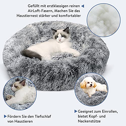 Docatgo Hundebett, Katzenbett, Haustierbett Flauschig Grau, 60x60cm Donut Bett Für Plueschtier Katzen und Hunde Weich, Plüschtier aus Kunstpelz mit Flusen,Fluffy Haustierkissen Mittelgroße - Image 7