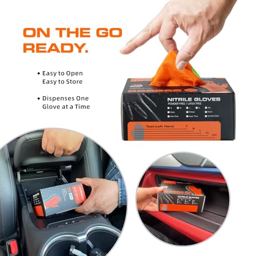 10mil Disposable-Nitrile Chemical-Resistant Rubber-Gloves for Men - Mechanics Gloves Heavy Duty, Latex Free, Automotive (Orange 4 Boxes of 30, Medium)