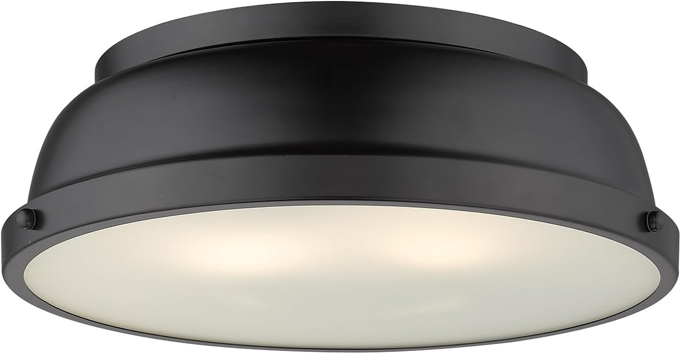 Golden Lighting Duncan 14" Flush Mount in Matte Black with a Matte Black Shade