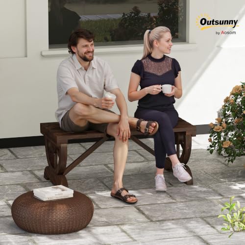 Image of Outsunny 2-Person Wooden Garden Bench Outdoor Wagon Wheel 550 LBS Brown