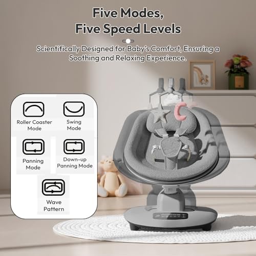 Image of StarAndDaisy Electric Swing for Baby Automatic /Baby Swing for 0 to 2 Years with Adjustable Backrest /Baby Rocker Swing with 5 Levels of Speed, Light Weight, Play Toy-Grey