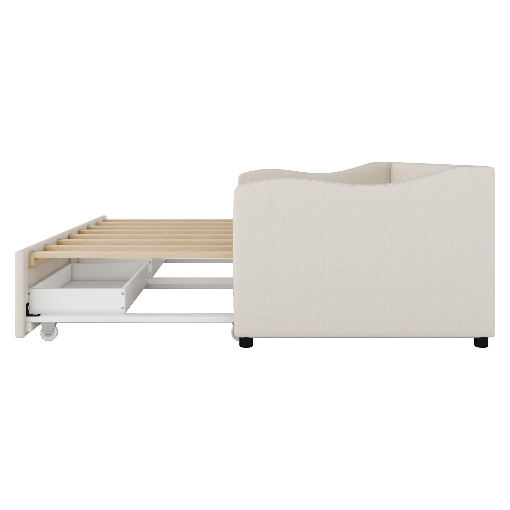 divano letto matrimoniale，90x200cm daybed con letto estraibile,Divano letto con due cassetti, letto singolo (senza materasso) (Bianco, 90cm×200cm)