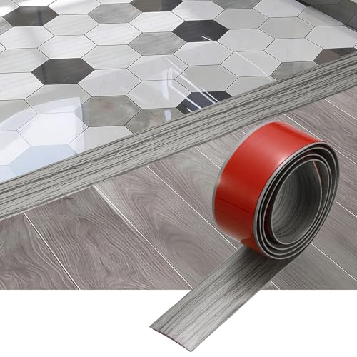 sourcing map Tira de transición de suelo, 3.2 pies x 1.57 x 0.15 pulgadas, tiras autoadhesivas para cubierta de suelo, borde laminado con grano de madera para transición de alfombras, gris claro
