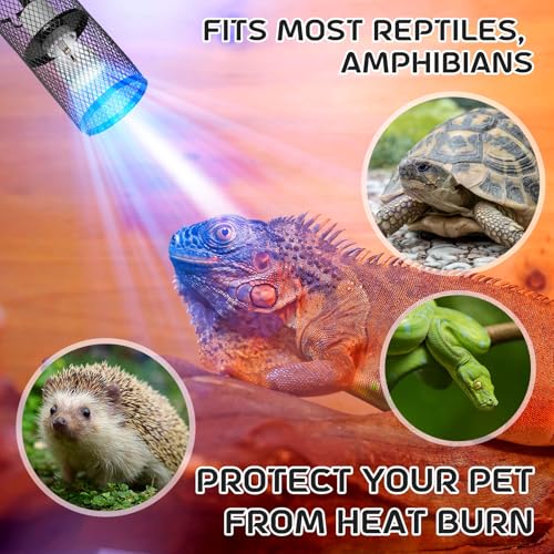 Image of VIHOSE 4 Pcs Reptile Heat Lamp Guard with 150W Ceramic Heat Emitter Basking Anti Scald Heating Lamp Holder Mesh Cage Reptile Protection Lampshades for Lizard Snake Chick