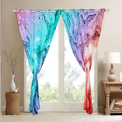 Homemissing Colorful Marble Window Curtains For Bedroom Living Tie Dye Curtains For Kids Girls Girly Pink Blue Purple Marble Window Drapes Abstract Art Treatments,W66*L72 - Image 4