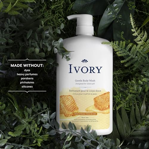 Image of Ivory Body Wash Gentle, Free of dyes, parabens, and phthalates, Honey Scent, 35 oz (Pack of 4)