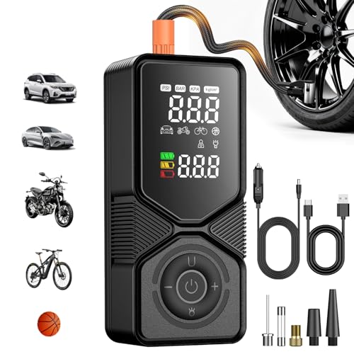 Tire Inflator Portable Air Compressor - 150PSI Cordless Air Pump for Car Tires with Digital Pressure Gauge, Auto Shut Off & LED Emergency Light, 12V DC Power for Car, Bikes, Motorcycles, Balls
