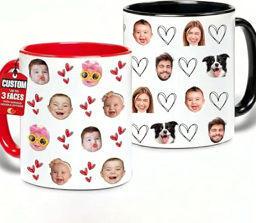 EKAM Personalised Photo Mug 11oz Ceramic Coffee Mug Custom Face Mug with Multiple Face Upload Design Funny Personalised Tea Cup Gift for Family Friends Couples Birthday Christmas