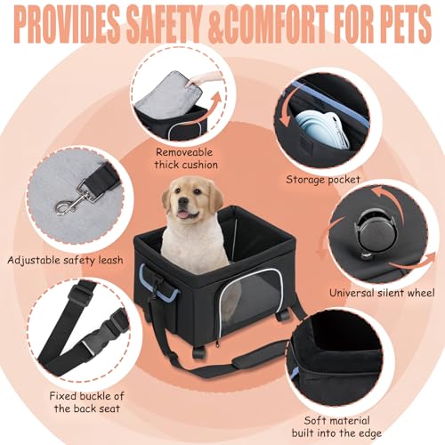 4-in-1 Cat Car Seat and Cat Carrier with Removable Wheels Booster Car Seats for Small Dogs Cats Comes with Shoulder Strap Clip-On Safety Leash and Thickened Pads, Pet Travel Carrier Bed up to 15lbs - Image 5