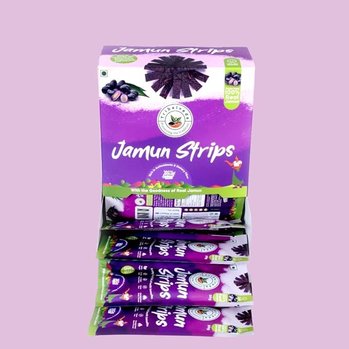 Image of Tribalveda Whole Dried Jamun Strips - Pack of 24(20gm each), Fresh Fruit, Black Plum, Jamun Bar, Healthy Mixes Chips, Dried Fruit, Rich In Dietary Fibers, Hygienically Packed (Jambu Strips)