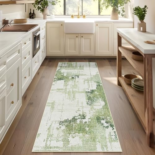 Tapete corredor verde 2x6 moderna alfombra lavable miniatura 4