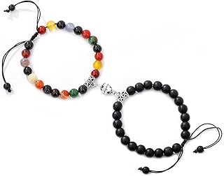SUMMER LOVE Agate Beaded Couples Matching Bracelets Magnetic Mutual Attraction Charm Bracelet Jewelry for r Women Mens,Vows of Eternal Jewlery Gift Set Friendship , 8mm Bead&adjustable, Agate,