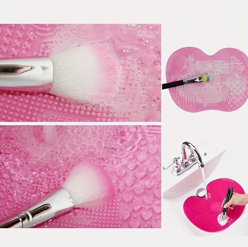 Silicone Apple-Shaped Makeup Brush Cleaner Pad With Suction Cup For Effective Cosmetic Tool Cleaning - 1 Pack