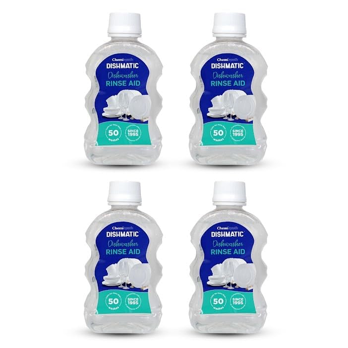 Image of Dishmatic Dishwasher Rinse Aid (250 ml X 4 bottles), Automatic Dishwashing Liquid Regular Combo Pack for Sparkling Clean Dishes Compatible with All Dishwashers