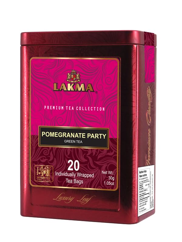 Lakma Green Tea with Pomegranate - 20 Tea Bags - (1 Pack) - Premium Collection in Metal Gift Tin
