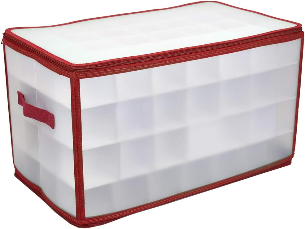 Home BasicsEasy Storage 112 Compartment Zippered Christmas Ornament Box Tote Chest, with Handles, Holds 112 Ornaments That are up to 3 inch in Diameter