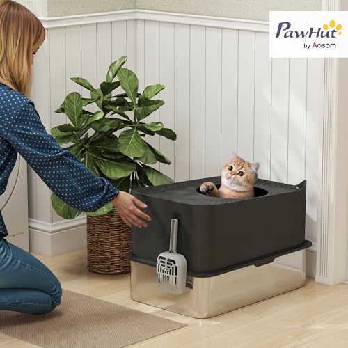 Caja de arena para gato PawHut grande acero inoxidable miniatura 2